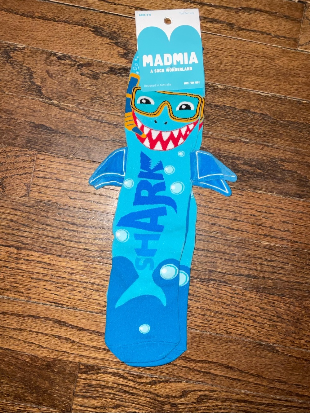 Mamia Turquoise Shark Socks with Yellow Goggles
